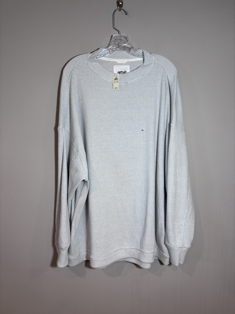 Aerie Light Gray Waffle Crewneck Oversized Cozy Sweatshirt Size XL New
